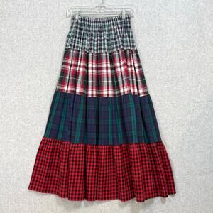 Unbranded Plaid Flannel Maxi Skirt Size M Pull On Tiered Prairie Peasant Holiday